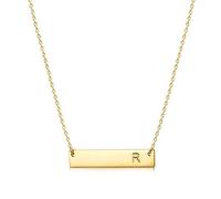 Collana con iniziale a barra, placcata in oro 18 carati, collana con iniziale, semplice, delicata, con ciondolo a forma di barra, con monogramma e nome, collana da donna, Metallo