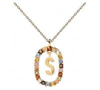 Collana con iniziale PDPAOLA in argento placcato oro e pietre colorate