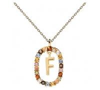 Collana con iniziale PDPAOLA in argento placcato oro e pietre colorate