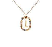 Collana con iniziale PDPAOLA in argento placcato oro e pietre colorate