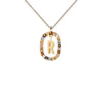 Collana con iniziale PDPAOLA in argento placcato oro e pietre colorate