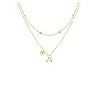 Collana con iniziale personalizzata, placcata in oro, con ciondolo a forma di lettera e cuore su catenina in acciaio inox, regalo delicato per lei