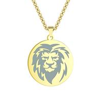 Collana con leone per donne e uomini, con incisione a disco selvatico, leone, talismano, in acciaio inox 316L, catena hip hop per uomo, Acciaio inossidabile, Senza pietre preziose