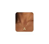 Collana con lettera a bolla, collana con iniziale dorata, da donna, alla moda, con ciondolo grosso, gioielli in oro, regali di compleanno per donne, adolescenti, mamma, nonna, moglie, sorella A,