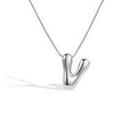 Collana con lettera a bolle dalla A alla Z, con ciondolo a forma di palloncino placcato in argento, per donne e ragazze, Acciaio inossidabile