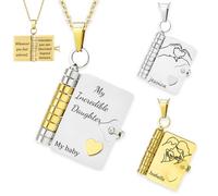 Collana con Libro Personalizzata Collana per mia Figlia da Mamma e Papà Ciondolo a Forma di Iibro a Più Iivelli Collanas Personalizzata ICONA Nome con 6 Pagine di Informazioni Incise (Necklace)
