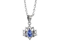 Collana con loto di cristallo, ciondolo a forma di loto in argento sterling 925 con diamanti blu, elegante collana con zirconi, ciondolo amuleto curativo, regalo per donna