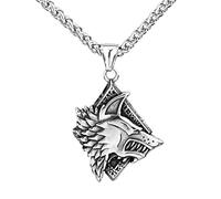 Collana con Lupo Vichingo per Uomo - Collana con Ciondolo A Forma Testa Lupo con Rune in Acciaio Inossidabile Pirata Nordico - Regalo Compleanno per Gioielli con Amuleto di Geri E Freki