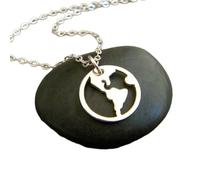Collana con mappa del mondo in argento sterling 925, piccolo atlante, globo, continente, gioielli da viaggio, ciondolo con terra, grazioso regalo per viaggiatori amanti dei viaggi | con catena da