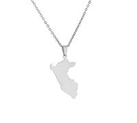 Collana con Mappa del Perù - Collana con Bandiera in Tinta Unita Lucida E alla Moda Catena Geometrica con Clavicola, Ciondolo di Gioielli per Donne Uomini Ornamenti Accessori, B
