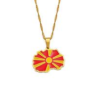 Collana Con Mappa Della Macedonia Del Nord Per Uomini E Donne, Collana Con Mappa Della Macedonia Del Nord Con Bandiera Gioielli Collana Con Catena A Clavicola Alla Moda, Collana Con Ciondolo Con Sim