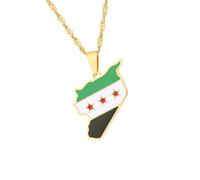 Collana con mappa della Siria con squisita finitura, multifunzionale, colore oro/acciaio per abbinare abiti alla moda per tutti i giorni, Misura unica, come descritto, come descritto