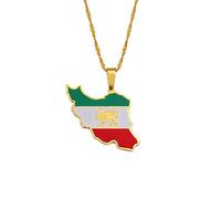Collana Con Mappa Dell'Iran Per Gioielli Unisex, Ciondolo Con Mappa Iraniana Con Bandiera Accessori Per Abiti Da Festa In Stile Etnico, Regalo Con Collana Di Simboli Patriottici, Oro, Catena Da 45 C