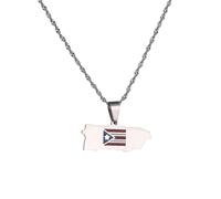 Collana Con Mappa Nazionale Di Porto Rico Alla Moda - Ciondolo Etnico Patriottico Con Ciondolo A Catena Per Maglione Accessori Per Gioielli Con Catena Per Clavicola Hip Hop Alla Moda Bianco-C 60Cm
