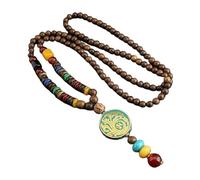 Collana con marchio Thangkafo, pendenti portafortuna, collana con catena for maglione in perline di legno Thangka in stile esotico retrò, collana lunga in stile cinese for uomo e donna, accessori for