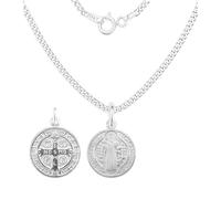 Collana con medaglia di San Benedetto in argento sterling 925, collana da 45 cm, medaglia da 1,5 cm e 2 cm, doppia faccia con croce di potere., Pequeño, Argento, Nessuna pietra preziosa