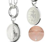 Collana con medaglia miracolosa - Collana con Vergine Maria - Catena in acciaio inossidabile anti-ossidante - Made in USA - Collana con clip da donna - marca di proprietà familiare