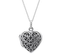 Collana con Medaglione a Cuore in filigrana d'Argento Sterling da Donna - Ciondolo Fleur de Lis in Argento 925 Decorato su Catena barbazzale da 18" - Regalo di San Valentino - Gioielli in