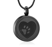 Collana con medaglione a forma di cuore con impronta di zampa di animale domestico per ceneri di cane/gatto, gioiello ricordo, Acciaio inossidabile, Nessuna pietra preziosa