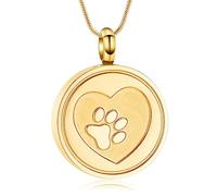 Collana con medaglione a forma di cuore con impronta di zampa di animale domestico per ceneri di cane/gatto, gioiello ricordo, Acciaio inossidabile, Nessuna pietra preziosa