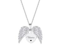 Collana con medaglione a forma di cuore personalizzato e ciondolo con ali d'angelo Collana commemorativa con testo inciso Gioielli per la mamma per la festa della mamma, compleanno regalo