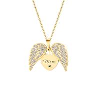 Collana con medaglione a forma di cuore personalizzato e ciondolo con ali d'angelo Collana commemorativa con testo inciso Gioielli per la mamma per la festa della mamma, compleanno regalo