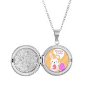 Collana con medaglione a forma di uovo e coniglietto con scritta "Happy Easter" (lingua italiana non garantita)
