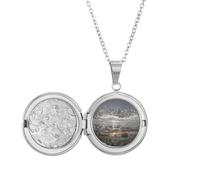 Collana con medaglione grigio scuro con nuvole bianche e nere, ideale come regalo di compleanno