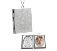 Collana con Medaglione Portafoto, Ciondolo a Forma di Libro Apribile Personalizzata Madonnina Maria Vergine che si Apre Porta Foto Dentro