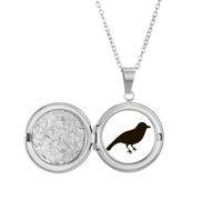 Collana con medaglione raffigurante un passero nero, ideale come regalo di compleanno