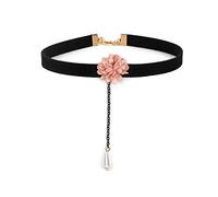 Collana con nappa, ciondolo a forma di fiore e perle, collana girocollo da donna, accessori per gioielli da donna, idea regalo - nero rosso elegante bello e