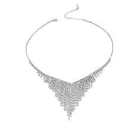 Collana con nappa di strass per le donne,Collana lunga con strass di nappa,Collana lunga con nappe e strass - Catena del collo in argento delicato, nappa cad