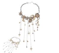 Collana con nappe con pendente multiplo e stelle Sun Moon, gioielli vintage con catena a cascata a strati celesti (Silver)