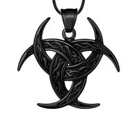 Collana con nodo celtico con ciondolo vichingo - Triskelion celtico nordico triplo Odino corna a mezzaluna di corno di odo, amuleto triskelion in peltro protezione tribale vichingo triskele, Metallo