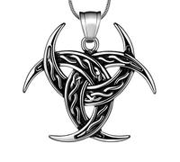 Collana con nodo celtico con ciondolo vichingo - Triskelion celtico nordico triplo Odino corna a mezzaluna di corno di odo, amuleto triskelion in peltro protezione tribale vichingo triskele, Metallo