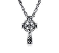 Collana con nodo celtico irlandese in argento Sterling 925 con croce religiosa di protezione Triquetra Trinity Triquetra, collana con ciondolo a triangolo, A-Celtic cross necklace, Argento sterling