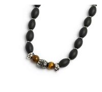 Collana con onice nera ovale e sfere occhio di tigre