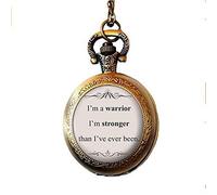 Collana con orologio da tasca in vetro con scritta "I am Warrior, I am Stronger, Than I ve Ever Been" (lingua italiana non garantita)