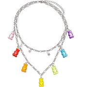 Collana con orsetto gommoso, collana con ciondolo estetico colorato, collana girocollo a strati, collana con orsetto gommoso, collana a catena multistrato regolabile per donne e ragazze, durevole