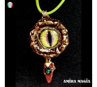 Collana con Pendaglio Amuleto Gioiello Occhio Drago Oro Dragone Talismano Gotico