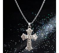 Collana con pendente a croce in stile retrò punk con strass, alla moda tra Europa e America, con catena in acciaio inossidabile, design minimalista unisex hipster hip hop Tagli UnicaAcciaio inossidabi