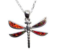 Collana con pendente a forma di libellula in opale di fuoco, catena in...
