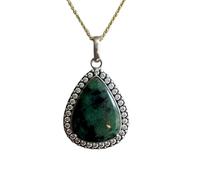 Collana con pendente a forma di pera in argento sterling 925 con gemma di rubino zosite naturale e catena a maglia fine. Gioielli fatti a mano che esaltano la passione. Medaglione |LK_SGMP_0148