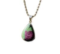 Collana con pendente a forma di pera in argento sterling 925 con gemma di rubino zosite naturale e catena a maglia fine. Gioielli fatti a mano che esaltano la passione. Medaglione |LK_SGMP_0063