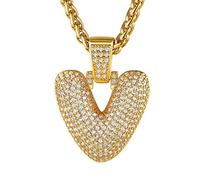Collana con pendente a forma di V di diamanti simulati di diamanti simulati di alta qualità con logo ghiacciato, moda hip hop da uomo con catena di grano