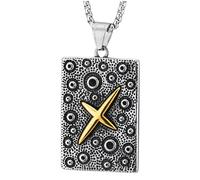 Collana con Pendente a Stella Rettangolare, Placca con Texture Cratere Cosmico e Stella Dorata in Rilievo
