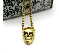Collana con pendente Ciondolo Cranio Teschio Gold SKULL Moda da UOMO Rock Punk