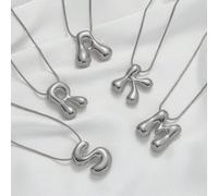 Collana con pendente in acciaio inossidabile e rame con lettera iniziale a forma di palloncino bolla e carattere grosso, gioiello da donna L,M,S,H,A,T,O,X,B,C,D,E,F,G,I,J,K,N,P,Q,R,U,V,W,Y,ZAcciaio in