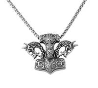 Collana Con Pendente Martello Thor's Degli Uomini Viking Odin - Collana Amuleto Animale A Doppia Testa Drago Mjolnir In Acciaio Inossidabile Nordico - Gioielleria A Catena Clavicola Hip Hop