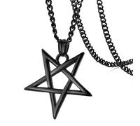 Collana con pentacolo della vita satanico invertito pentacolo - Amuleto Wiccan della Chiesa di Satana, collana nera in acciaio inox, gioielli regalo di anniversario di compleanno per papà marito,